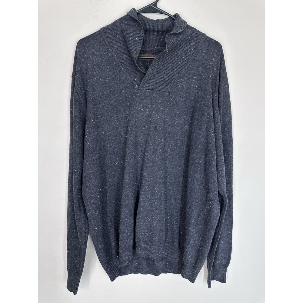 Perry Ellis 100% Cotton Charcoal Gray Speckled 1/4 Zip Pullover Sweater LARGE